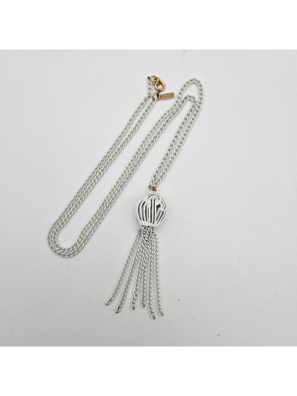 Vintage Monet White Chain Pendant Tassel Necklace